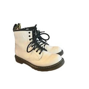 DR MARTENS WHITE PATENT LEATHER ZIP SIDE BOOTS WOMEN SIZE 5